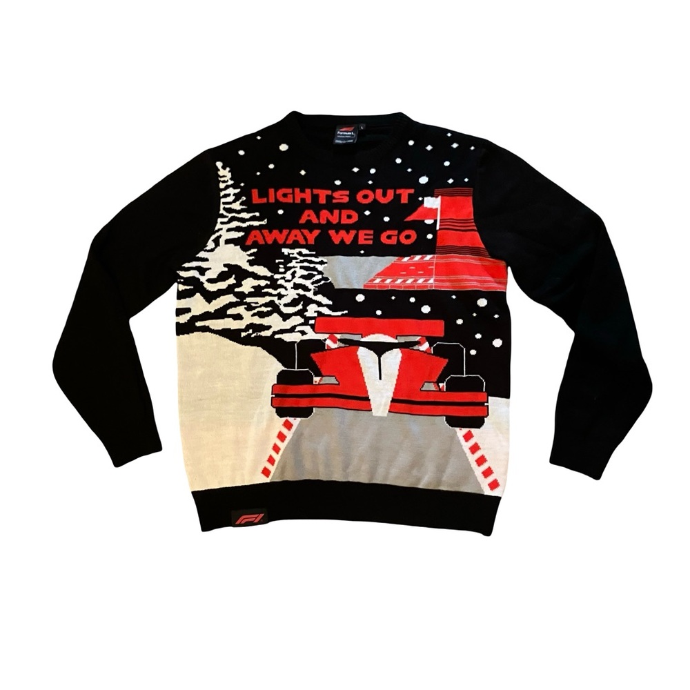 Formula 1 Lights Out Christmas Sweater Jumper Mens L Cars Racing Unisex Black